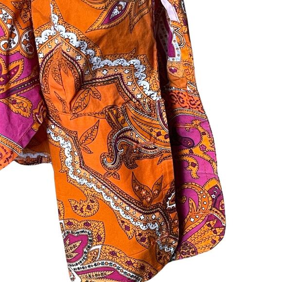 Talbots button front long sleeve shirt festive colorful orange pink statement M - Picture 5 of 5